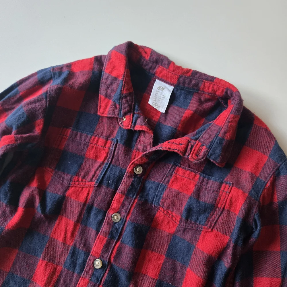 H&M Kids Long-sleeved Red & Blue Plaid Flannel Button Down Shirt